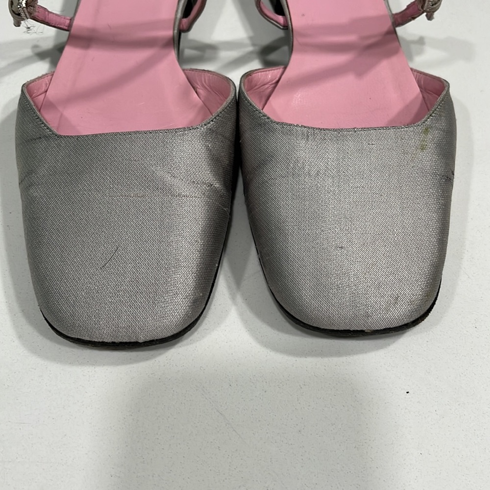 Kate Spade Soft Gray Dupioni Silk Square Toe Strap Low Heel - Picture 6 of 14